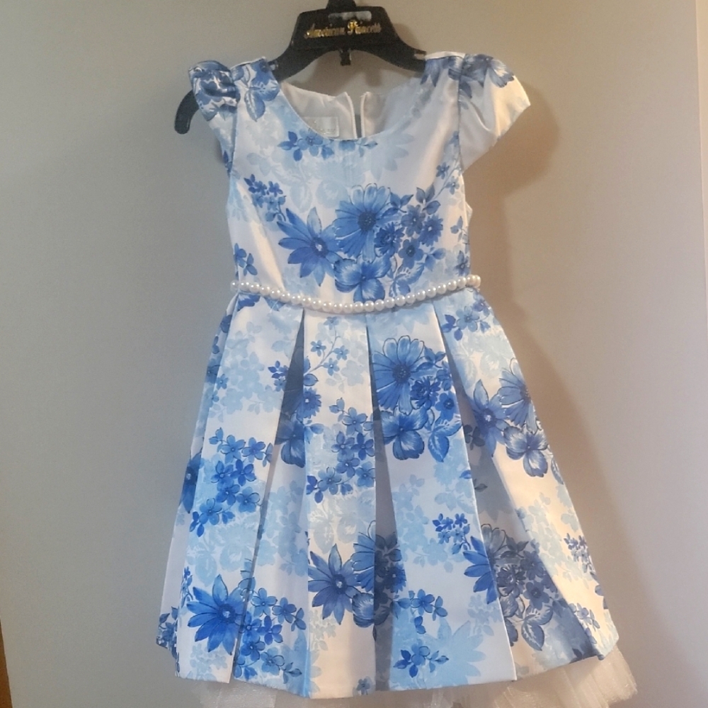 Elegant Blue Floral Kids Dress